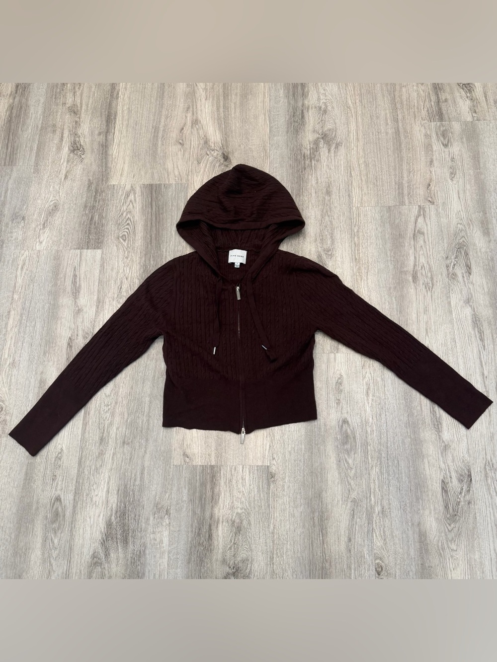 Pink Rose Cropped Knit Zip Hoodie‎ Size Large